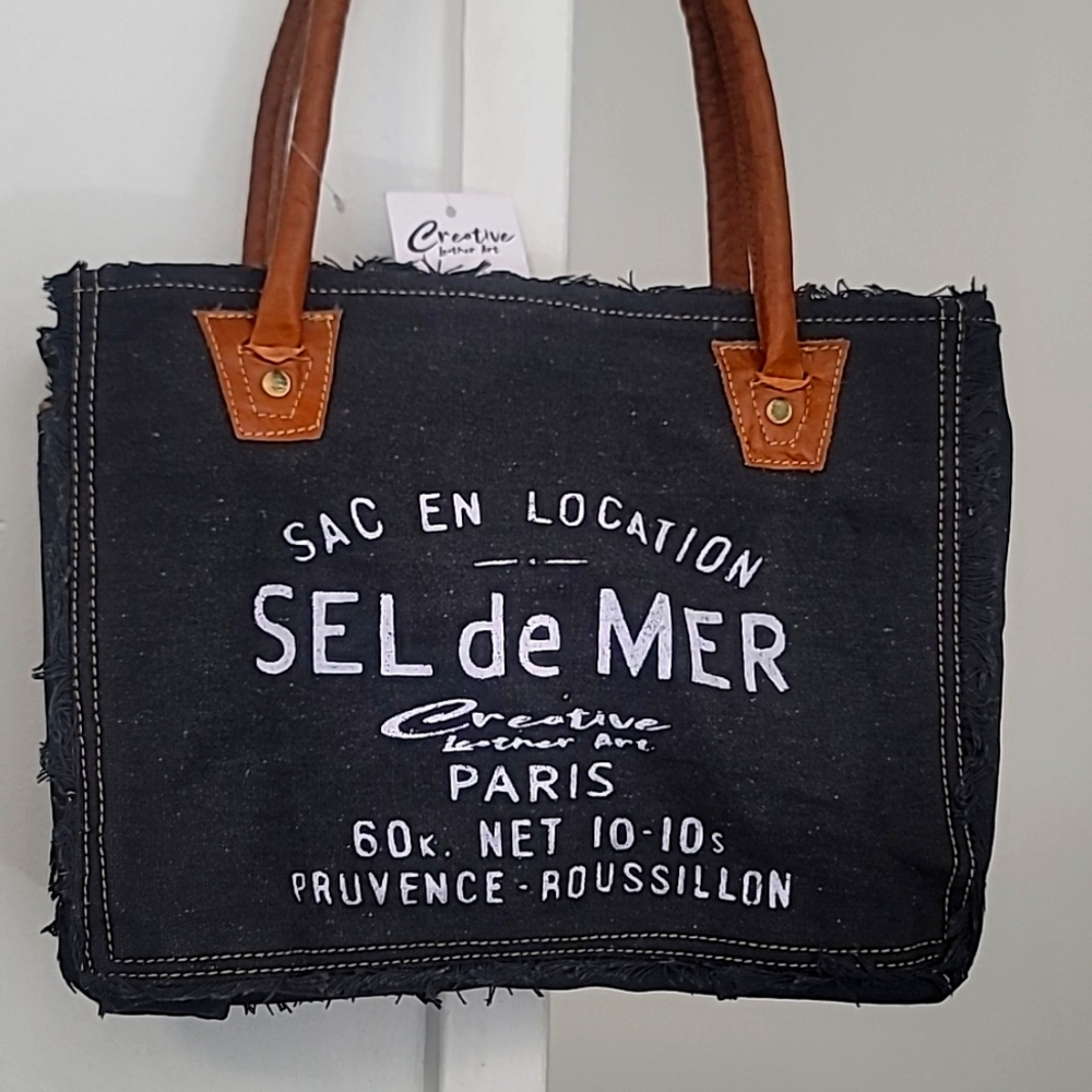 CREATIVE Bags Sel De Mer Upcycled Canvas Hand Bag Upcycled Canvas & Cowhide